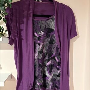 Elementz Purple Abstract Women's Layered Look Blouse Small